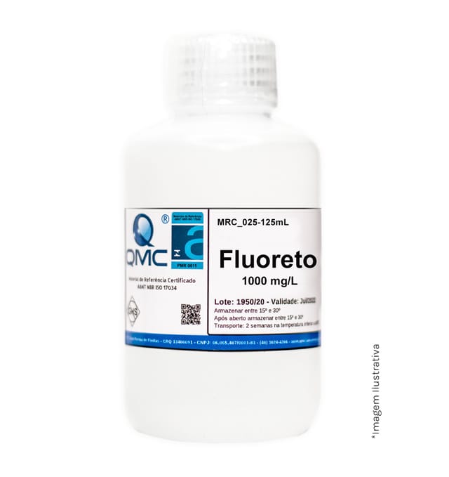 Material de Referência Certificado. MRC Fluoreto. 1000 mg/L F. 125 ml