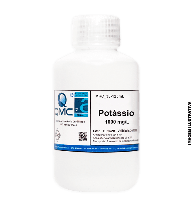 Material de Referência Certificado. MRC Potássio. 1000 mg/L K. 125 ml
